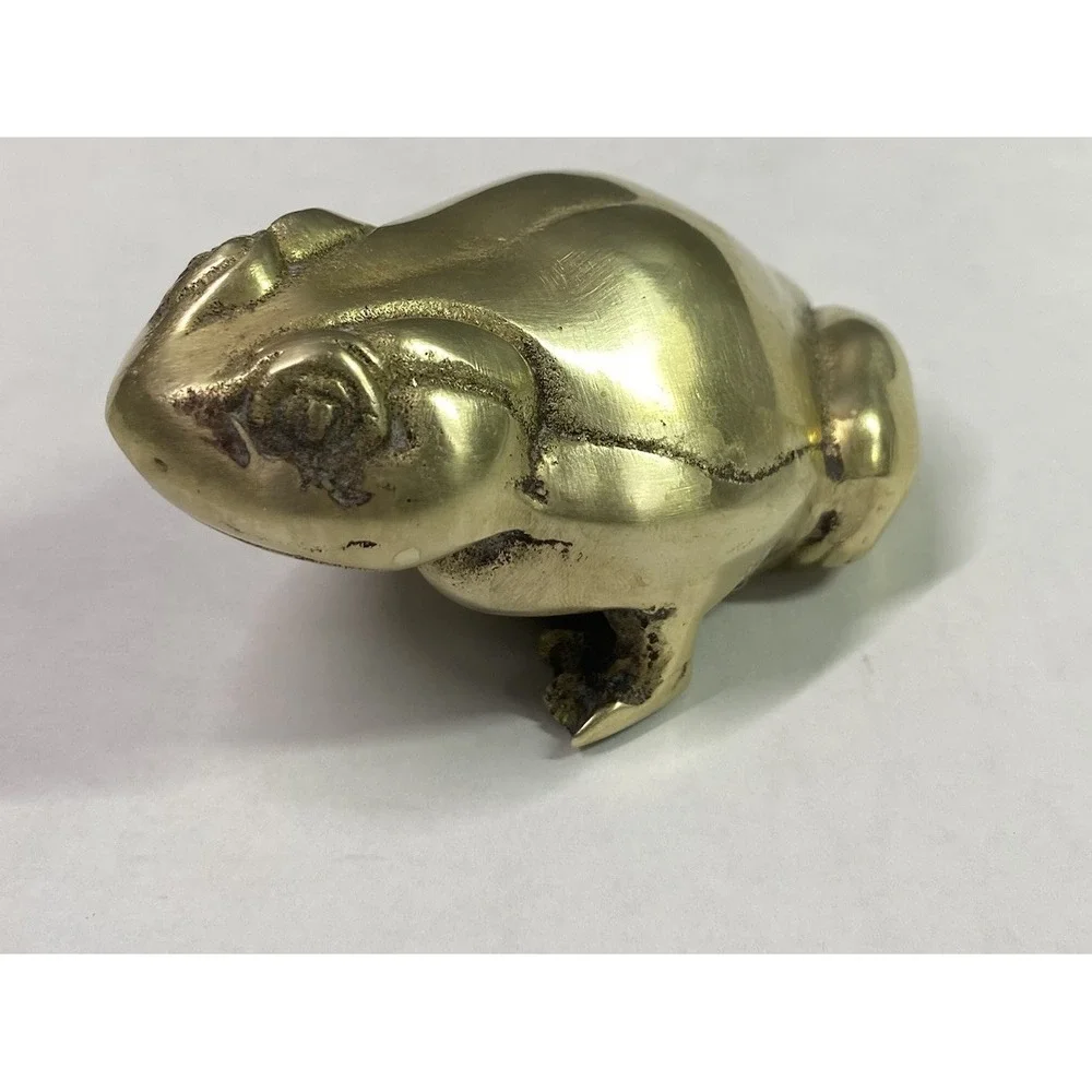 Vintage Solid Brass Frog‎ Toad Figurine Paperweight Small Collectible 3.5x2.5x2
